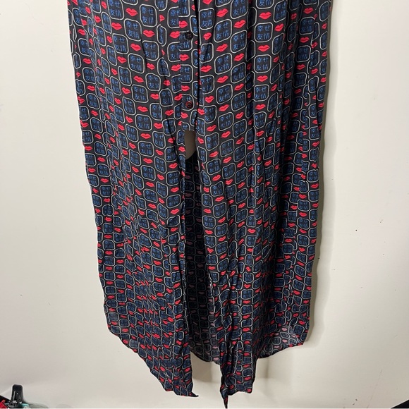 Farm Rio navy blue red lips print sleeveless chiffon maxi dress shrug sz M - Picture 8 of 9